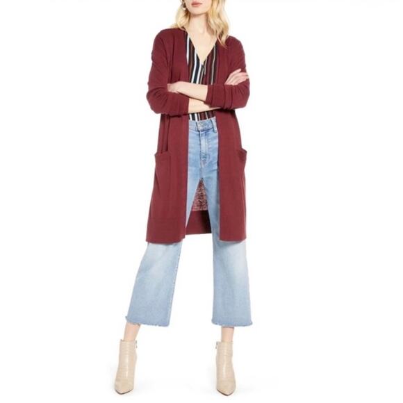 Halogen Long Open Front Cardigan 1X Maroon Red Burgundy - Picture 1 of 5